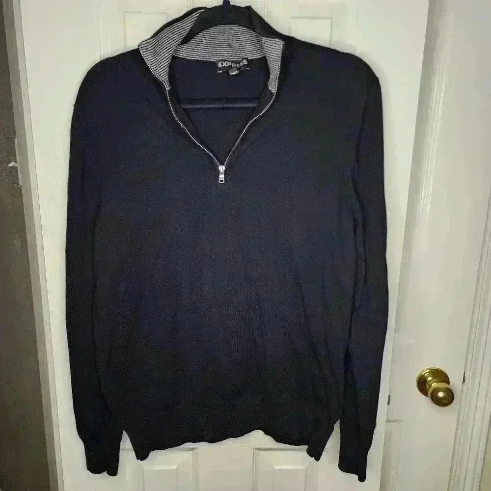 Express Men's Black Quarter Zip Pullover Business Casual Sweater Size Medium